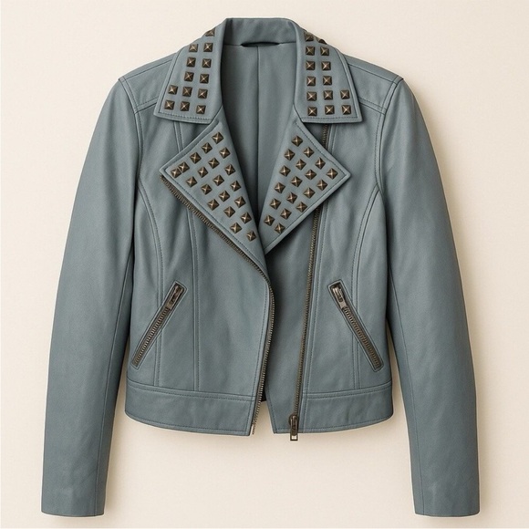 Trouve Jackets & Blazers - Trouve grey blue genuine leather jacket medium